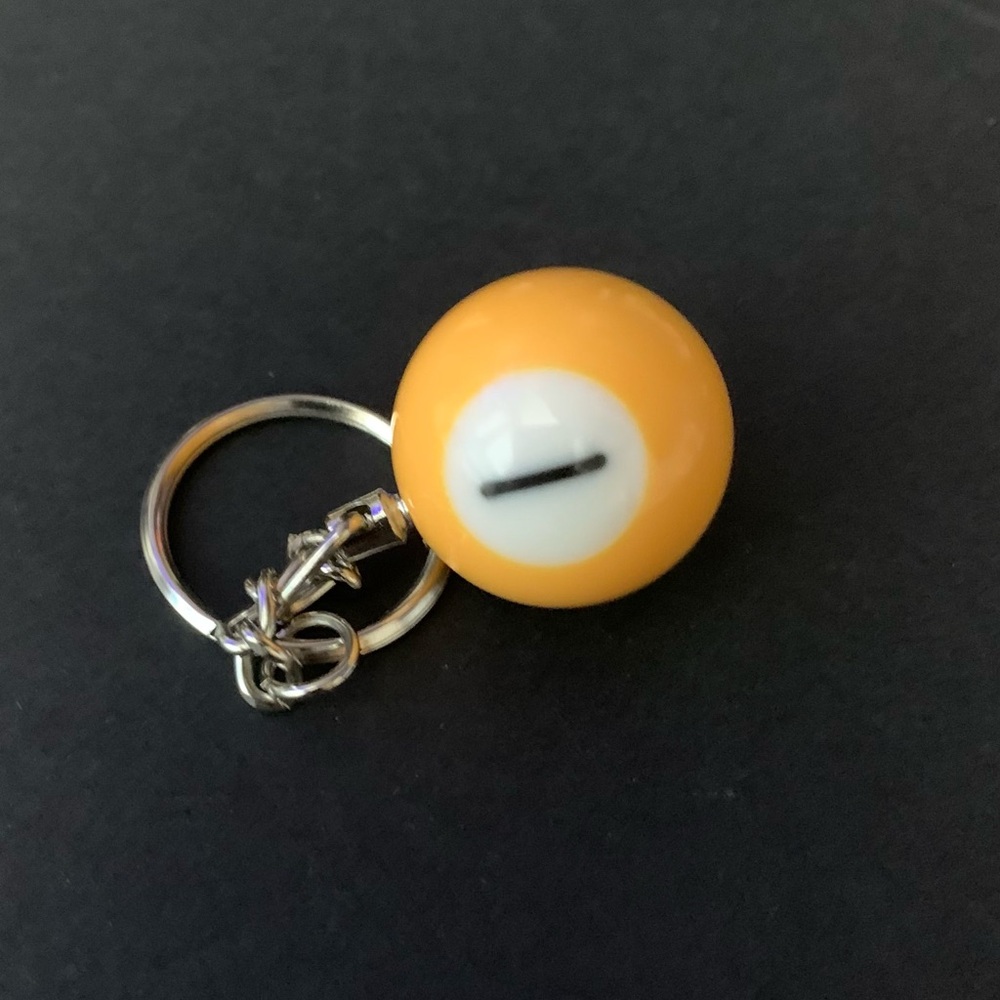 Yellow Novelty Billiard Ball Keychain - Pool Ball Key & Card Holder